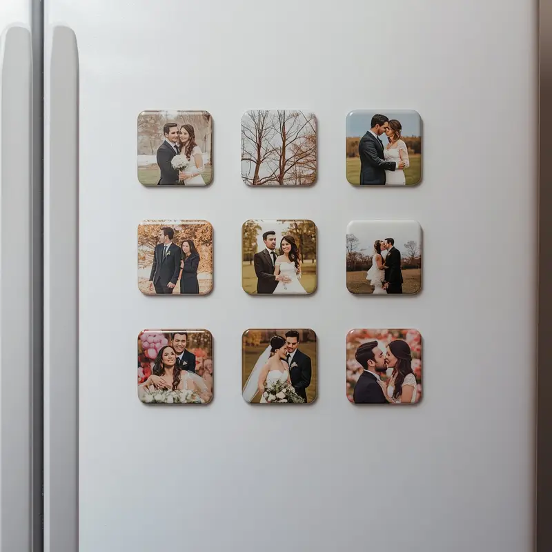 custom photo magnets arranged as warm printed keepsakes
