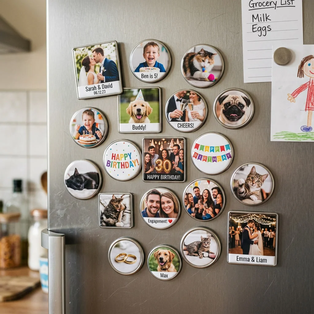 photo magnets arranged as warm printed keepsakes