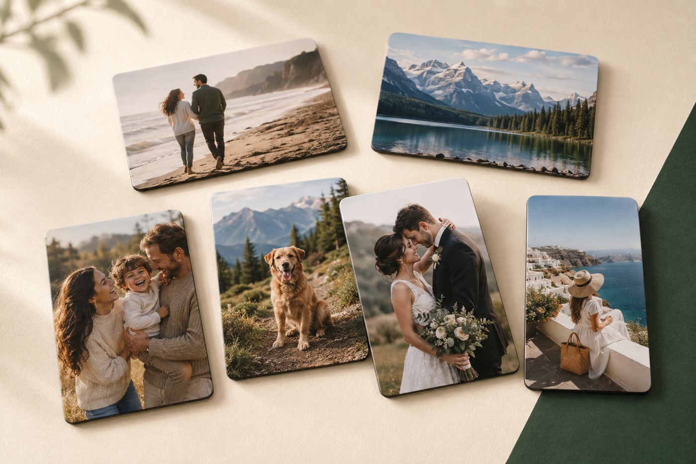 Photo magnets shop showing square, rectangle, and round sizes