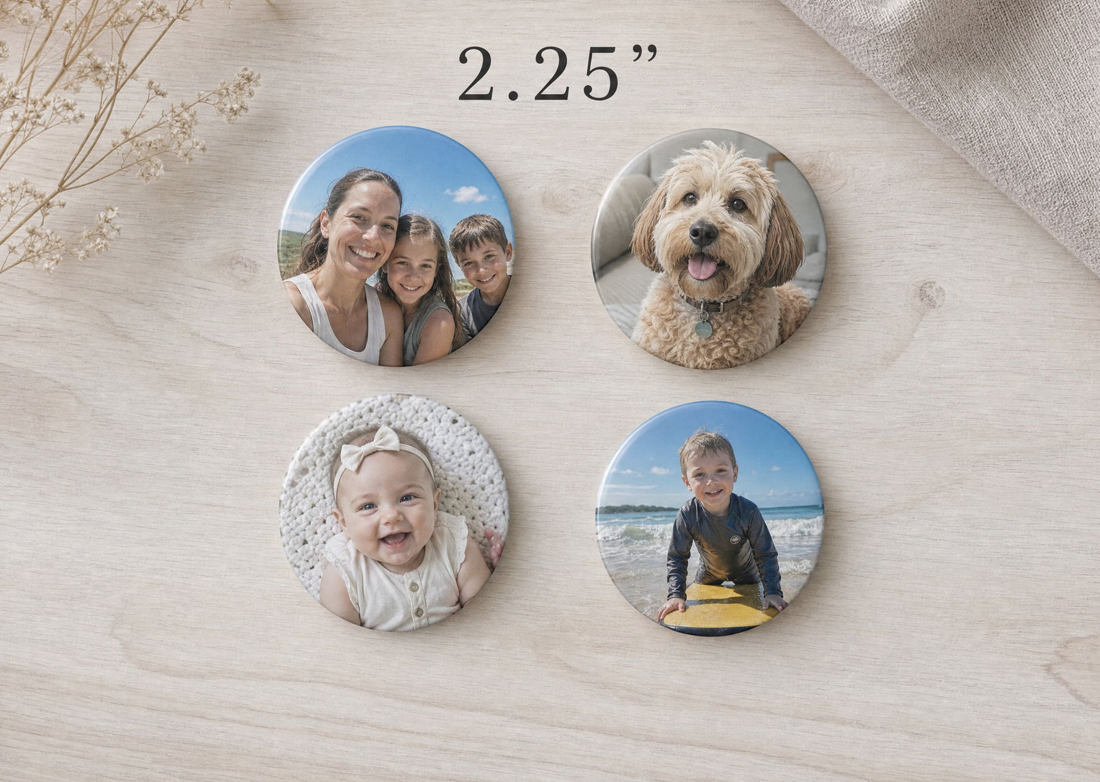 Round fridge photo magnets in a 2.25 inch circle