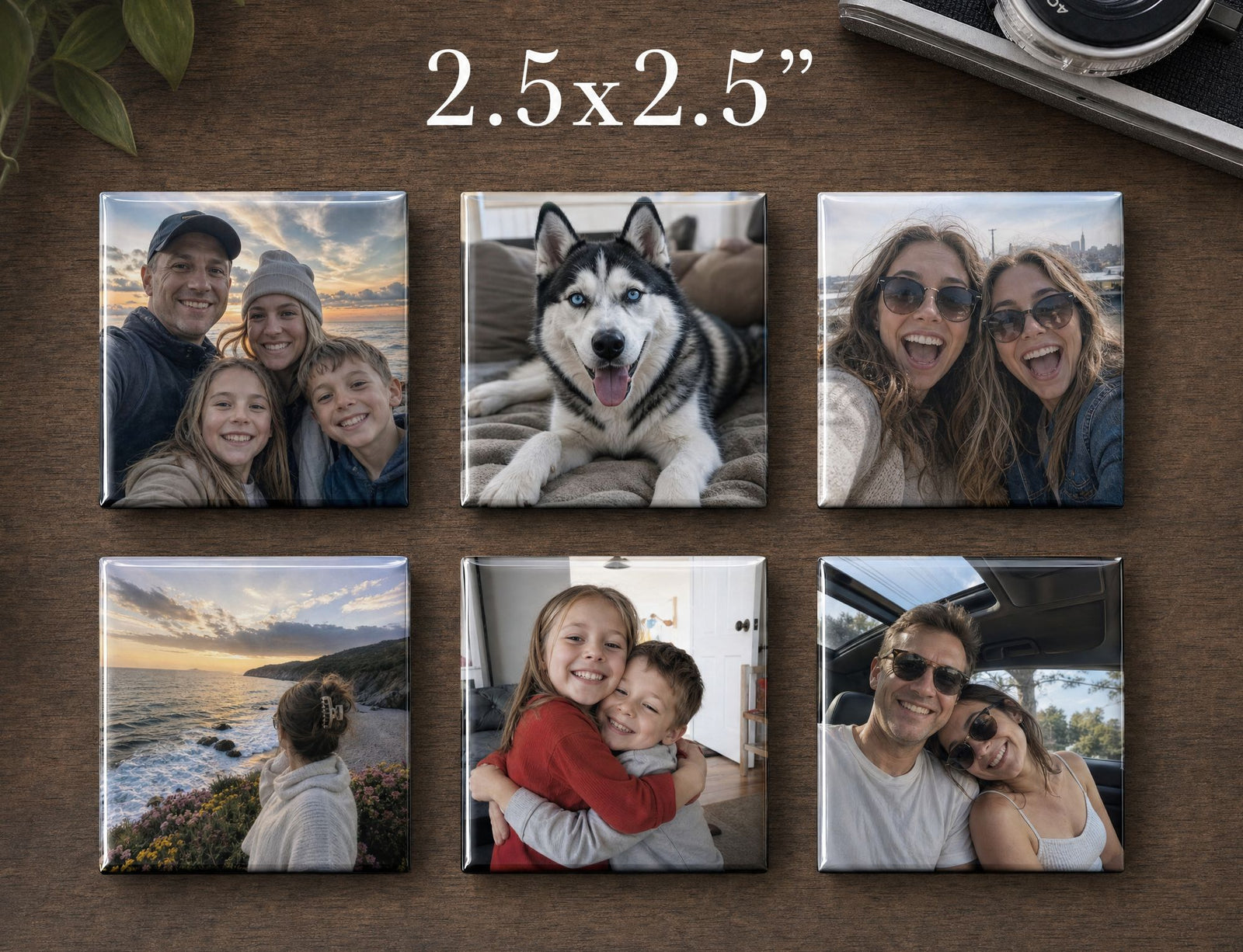 Square fridge magnets in a 2.5 inch photo set