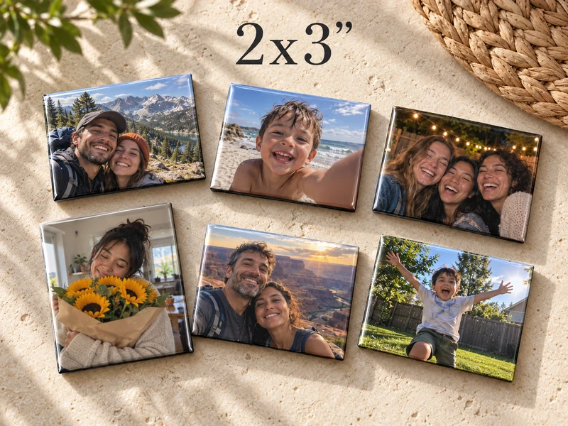 Rectangle custom photo magnets in a 2 by 3 inch size