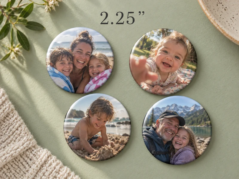 Round fridge photo magnets in a 2.25 inch circle